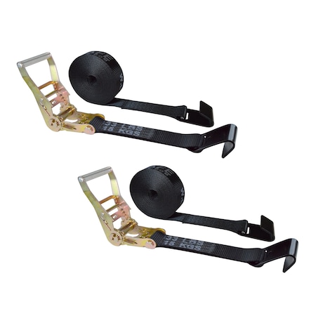 Tie 4 Safe 2" x 30' Ratchet Tie Downs w/ Flat Hooks, WLL, 3,333 lbs., PK2 RT04C-530-M11N-BLK-2
